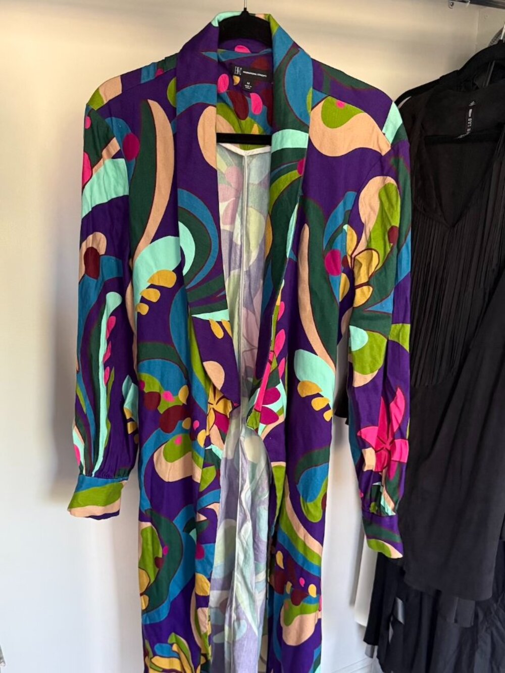 Lightweight Abstract Print Tie-Waist Jacket
